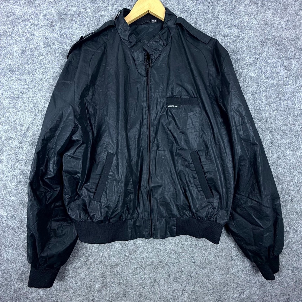 Vintage Members Only Bomber Jacket Mens Black Cotton Full Zipper Biker Outdoor